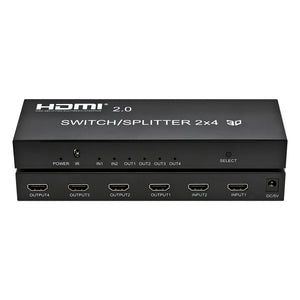 HDMI Full HD 2X4 HDMI 2.0 Splitter Switch Repeater 2 In 4 Out 4K/60Hz  3D 1080p