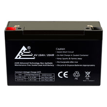 Load image into Gallery viewer, 6V 10Ah Rechargeable AGM Sealed Lead Acid Battery