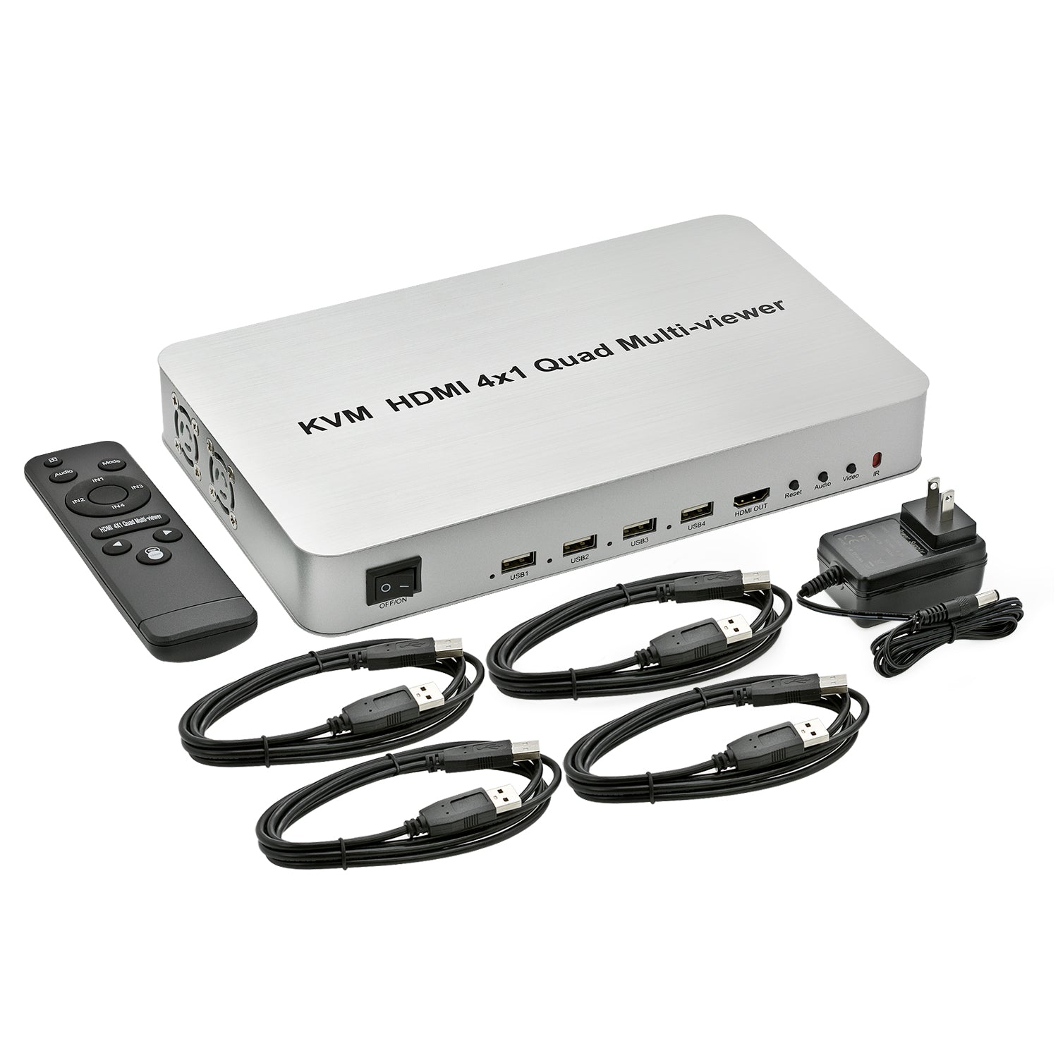 HDMI Switch 4x1 Quad Multi-viewer With Seamless Switcher IR Remote