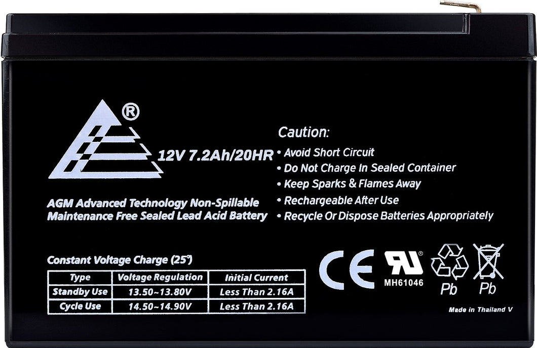 12V 7.2Ah Rechargeable AGM Sealed Lead Acid Battery